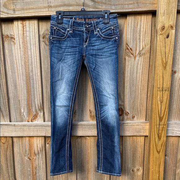 Rock Revival Denim - Rock Revival  Dark Blue Skinny Jeans Scarlet straight legged size 27/29 # 012